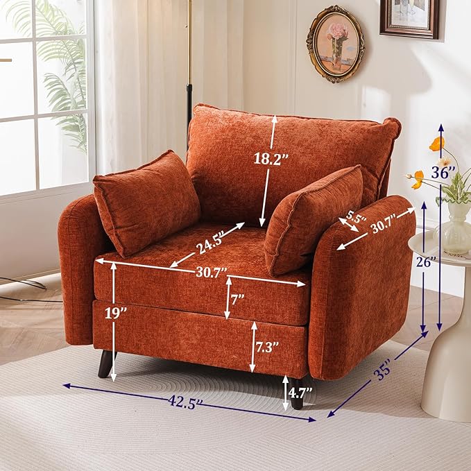 Rexulqo Oversized Accent Chair Set of 2,All Seats Storage,Comfy Armchair,24.5'' Deep Seat,Upholstered Living Room Chairs,Reading Chair for Bedroom,Office,Chenille,Orange