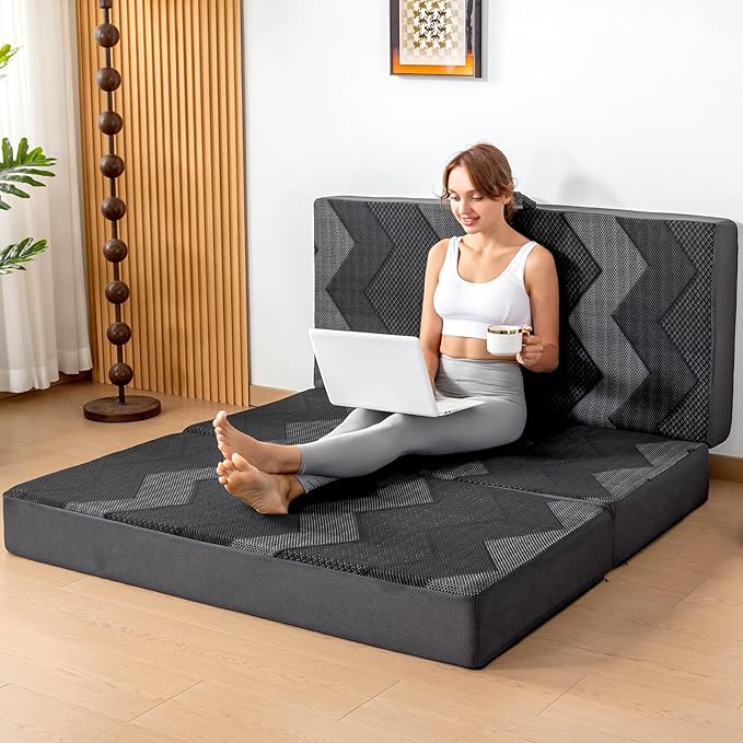 INGEROOM Foldable Mattress Full - Memory Foam 6 inch Trifold Mattress for Camping, with Portable Handle, Non-Slip Folding Floor Bed Sofa for Guest Travel Yoga, Washable Breathable Cover
