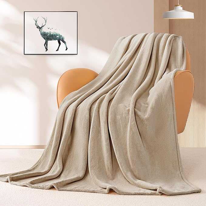 BEAUTEX Fleece Blanket Queen Size Super Soft Flannel Throw Blanket Lightweight Fuzzy Plush Blanket for Couch Sofa or Bed All Seasons (Ivory, 90" x 90")