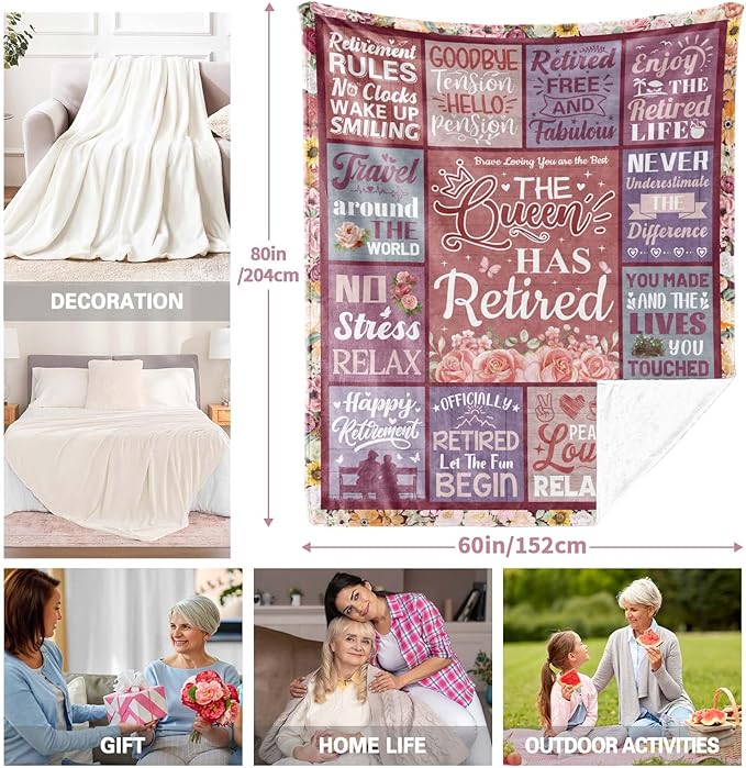 Retirement Gift for Woman, Retirement Gifts for Women 2026, Retired Blanket to My Mom Grandma, Farewell Merch for Coworkers Teacher Nurse, Retirement Party Decorations Blanket 80"x60"