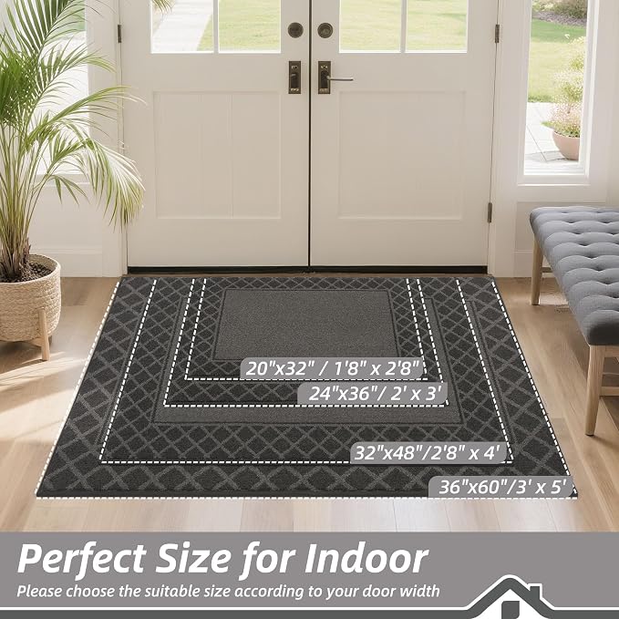 BEQHAUSE Door Mat Indoor Entrance Dirt Trapper Rugs for Entryway Non Slip Welcome Mat Absorbent Floor Mat Low Profile Washable Front Doormat for Dirty Paws, 32" x 48", Black - Image 2
