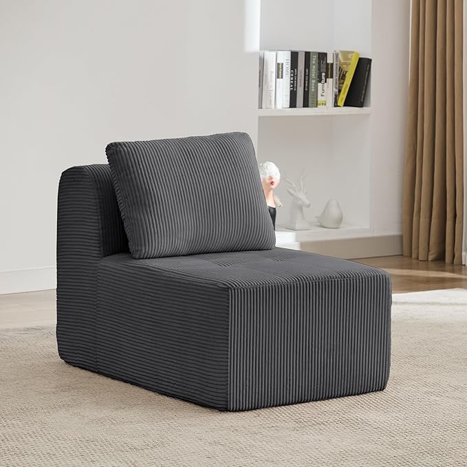 KIGOTY Modular Sectional Sofa Set, Comfy Cloud Sectional Couch with Deep Seat, Modern Boneless Couch for Living Room, No Assembly Required (Grey, 1 PCS-Middle Chair)