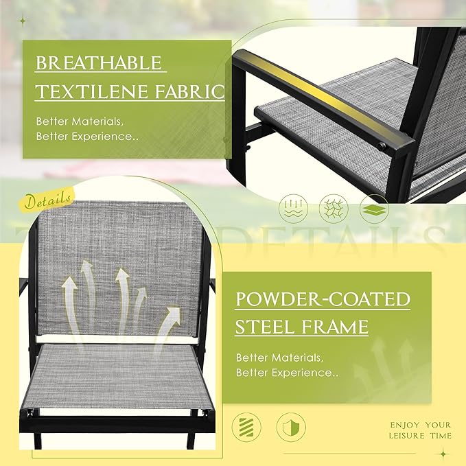Greesum 4 Pieces Outdoor Furniture Set All Weather Patio Conversation Set with Porch Loveseat, Garden Bistro Chairs with Glass Coffee Table for Garden Backyard Poolside Textile Modern, Gray
