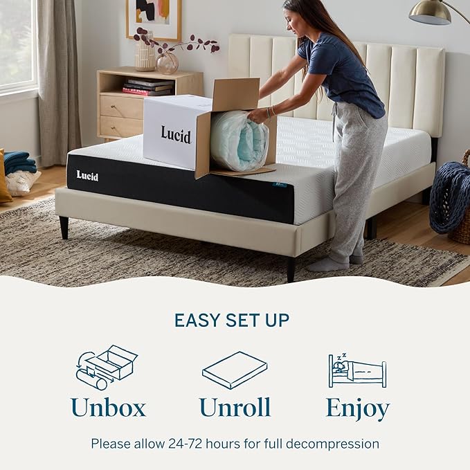 Lucid 2 Inch Memory Foam Mattress Topper, California King Size – Cooling Gel Bed Topper – Pressure-Relieving Plush Feel – Ventilated Breathable Design – CertiPur Certified - Dorm Essentials