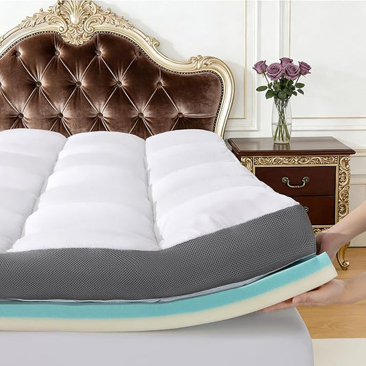 5 Inch Dual Layer Memory Foam Mattress Topper - 2.5 Inch 1500GSM Fluffy Soft Pillow Top and 2.5 Inch Cooling Gel Memory Foam for Back Pain Relief,Fits 6-18" Deep Pocket(Twin XL, 39"x80")