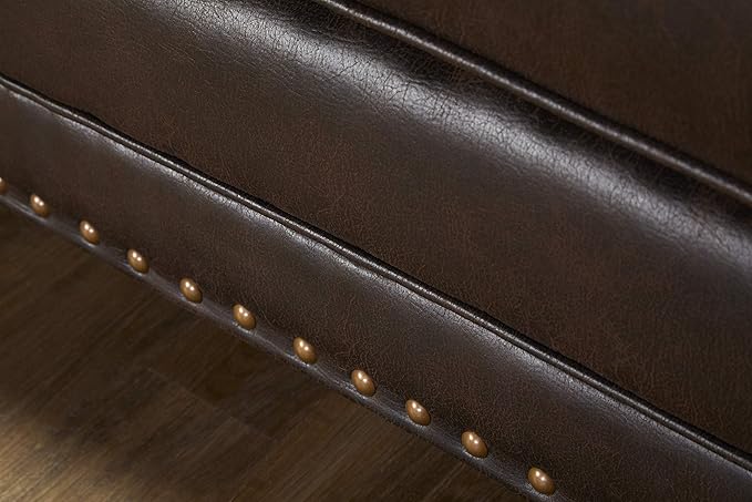 Leinster Faux Leather Loveseat with Antique Bronze Nailheads