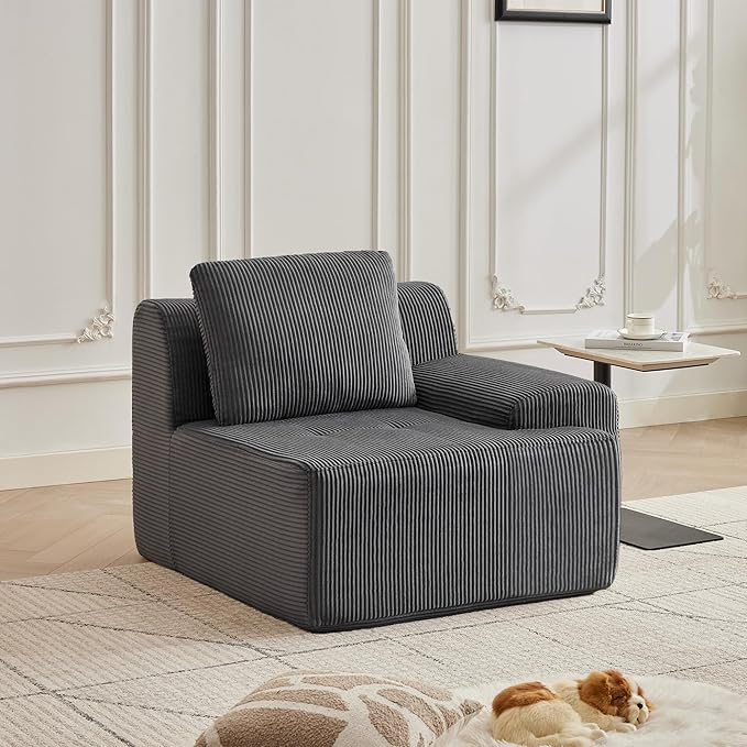 Modular Sectional Sofa with Movable Ottoman, 1 Seat Deep Seat Couch with 1 Pillow, Comfy Cloud Sectional Sofa for Living Room, Bedroom and Apartment (Grey, 1 Right)