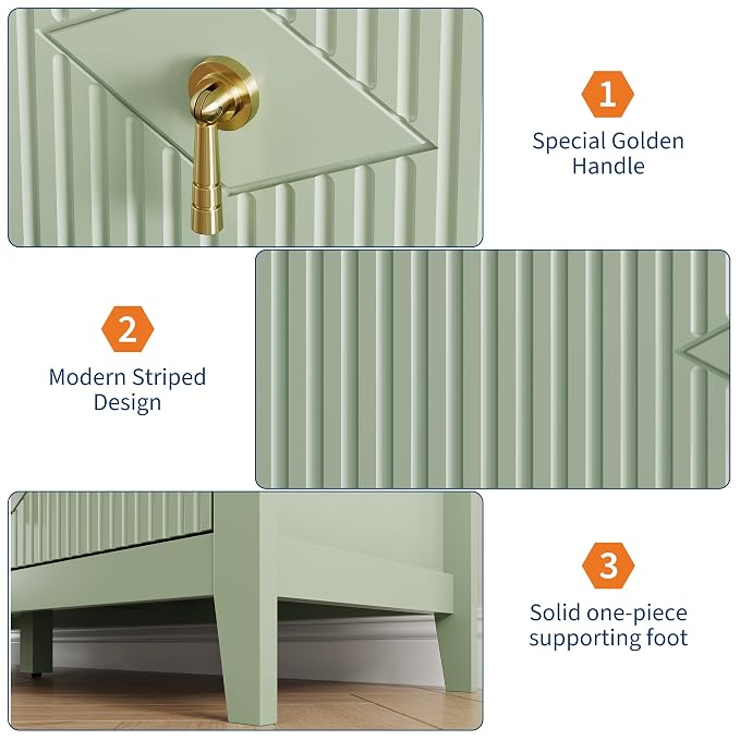GarveeHome Fluted Dresser for Bedroom, 54 Inch Wide 6-Drawer Wood Dresser, Modern Chest of Drawers, Storage Organizer Cabinet for Living Room, Hallway, Entryway, Green - Image 4