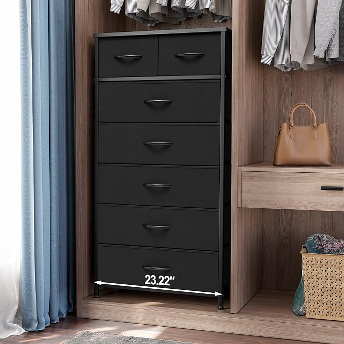 Crestlive Products Vertical Dresser Storage Tower - Sturdy Steel Frame, Wood Top, Easy Pull Fabric Bins, Handles - Organizer Unit for Bedroom, Hallway, Entryway, Closets - 7 Drawers (Black) - Image 2