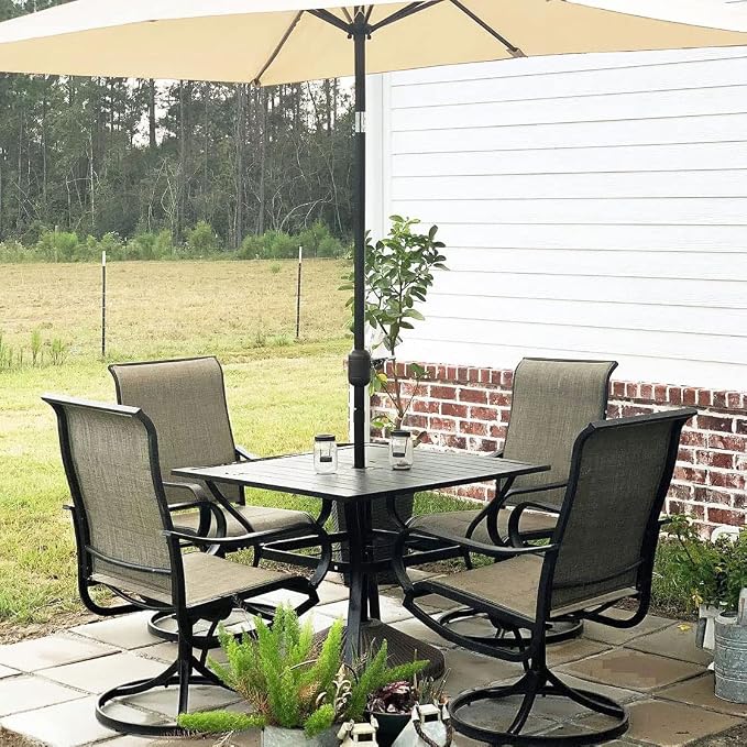 PHI VILLA 5 Piece Patio Dining Set Clearance with 4 Swivel Dining Chairs & 1 Square Metal Dining Table with 1.57 inches Hole, for Outdoor Kitchen Lawn & Garden Black Coated - Image 9