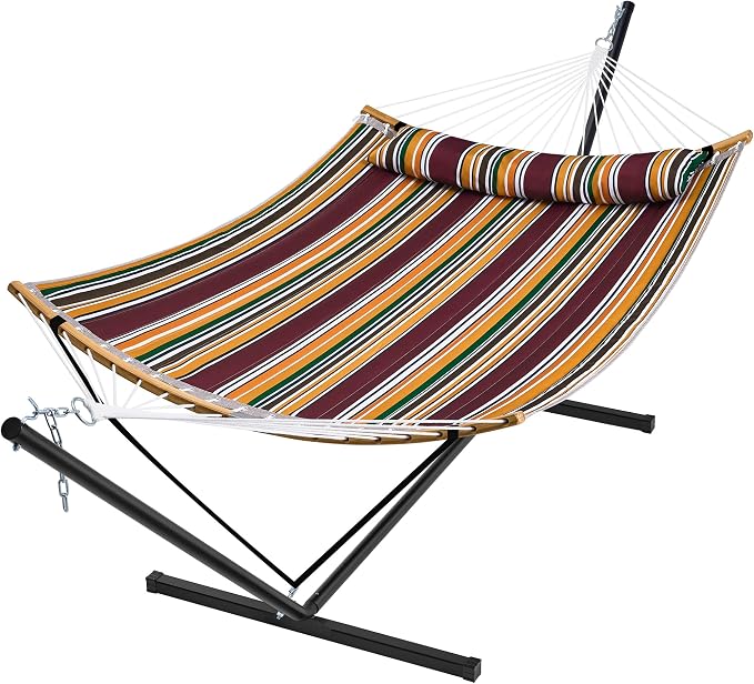 SUPERJARE Hammock with Stand, 2 Person Heavy Duty Hammock Frame, Detachable Pillow & Strong Curved-Bar & Portable Carrying Bag, Perfect for Outdoor & Indoor - Maple-Leaf Red by SUPERJARE