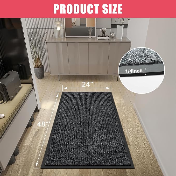 Kuyal Front Door Mat, 2'x4' Indoor Outdoor Entrance Mat, Commercial Floor Mats Inside Outside Entrance, Heavy Duty Durable Welcome, Rubber Backing Non Slip Outdoor Mats for Entryway,Black - Image 3
