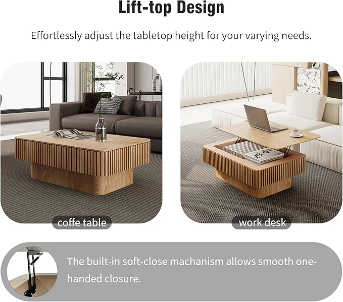 Rectangle Lift Top Coffee Table for Living Room Smart Coffee Tables with Lifting Top Modern Coffee Table with Storage for Apartment Office 38.6" Oak
