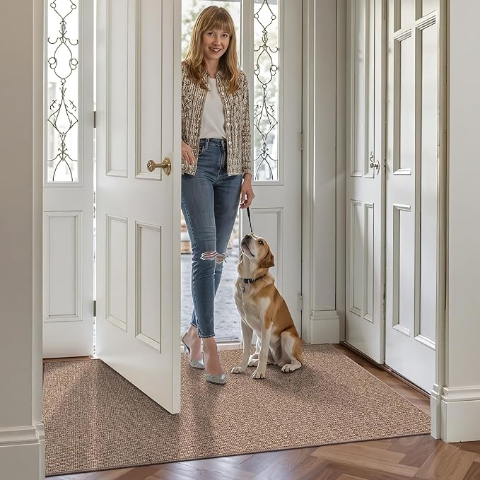LUMI Ultra Thin Door Mat for Entryway, 24"x36" Low Profile Non Slip Rubber Backing Indoor Doormat, Easy Clean Welcome Entrance Mat for Inside House, Patio, Camel - Image 9