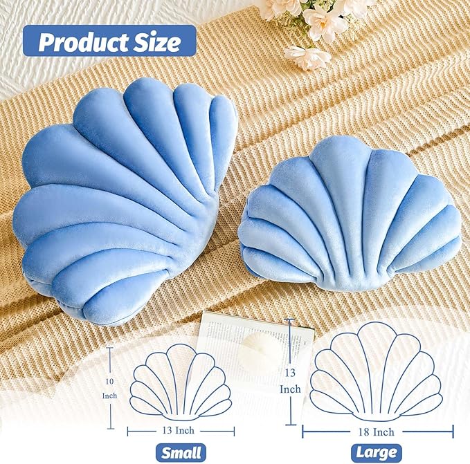 Lfsaaj Dusty Blue Seashell Throw Pillows, Shell Shaped Throw Pillows, 18 Inch Soft Velvet Home Decorative Pillow Plush Cushion for Bed Couch Living Sofa Room Decor Accent Throw Pillow