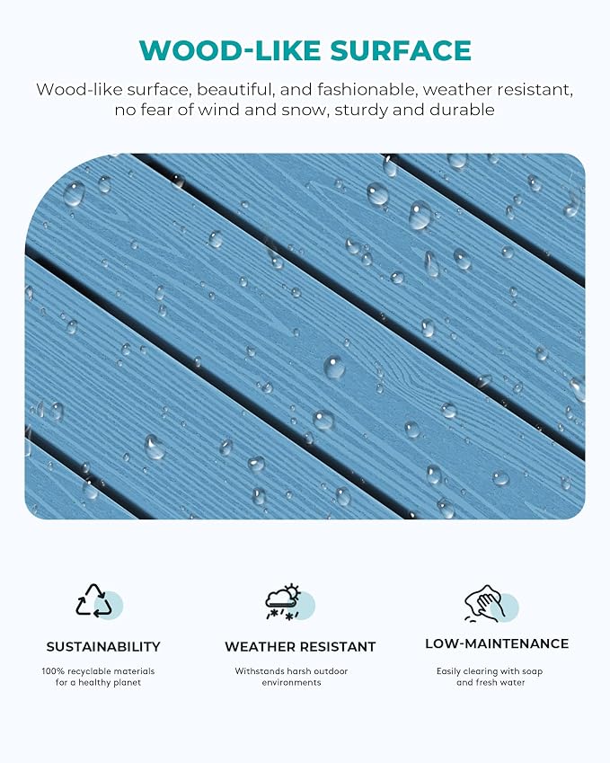 SERWALL Rectangle Outdoor Coffee Table, HDPE Patio Coffee Table, Navy - Image 4