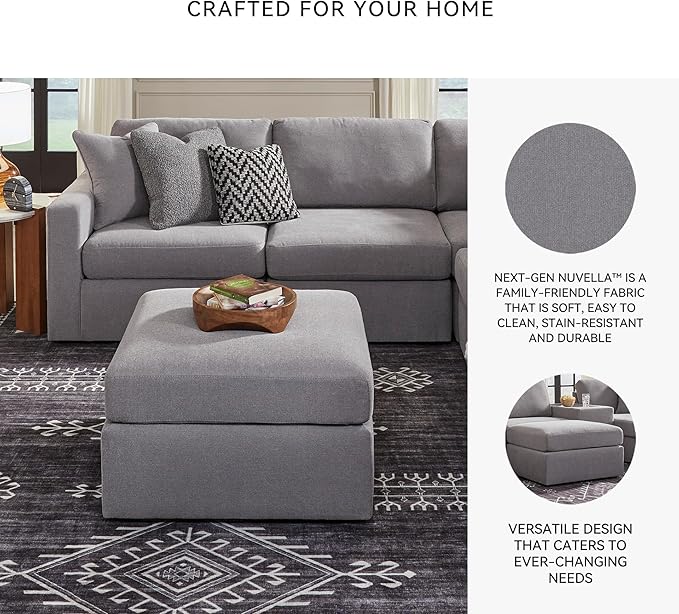 Signature Design by Ashley Modmax Contemporary Stain Resistant Square Oversized Accent Ottoman with Non-Skid Legs, Gray