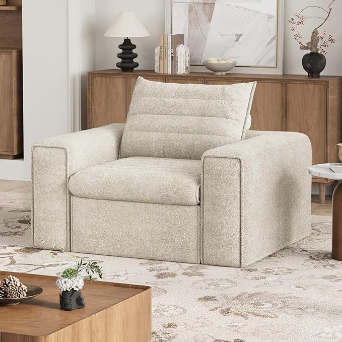 41.7" Single Cloud Sofa, Boneless Couch for Small Spaces, Modern Comfortable Upholstery Sofas with Pillows for Living Room, Apartment, Dorm, Office, Removable Cover, No Assembly Required, Apricot