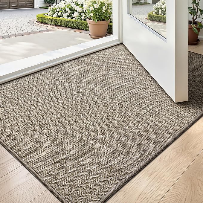 LUMI Ultra Thin Indoor Door Mat 24x36, Low Profile Entrance Mat, Non Slip Rubber Backing Dirt Trapper Doormat for Front Entryway, Khaki by LUMI