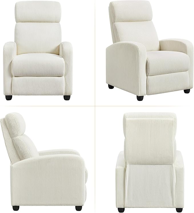 Topeakmart Corduroy Recliner Sofa Mid-Century Recliner Chair Single Reclining Chair Upholstered Sofa for Living Room Bedroom Home Theater Beige
