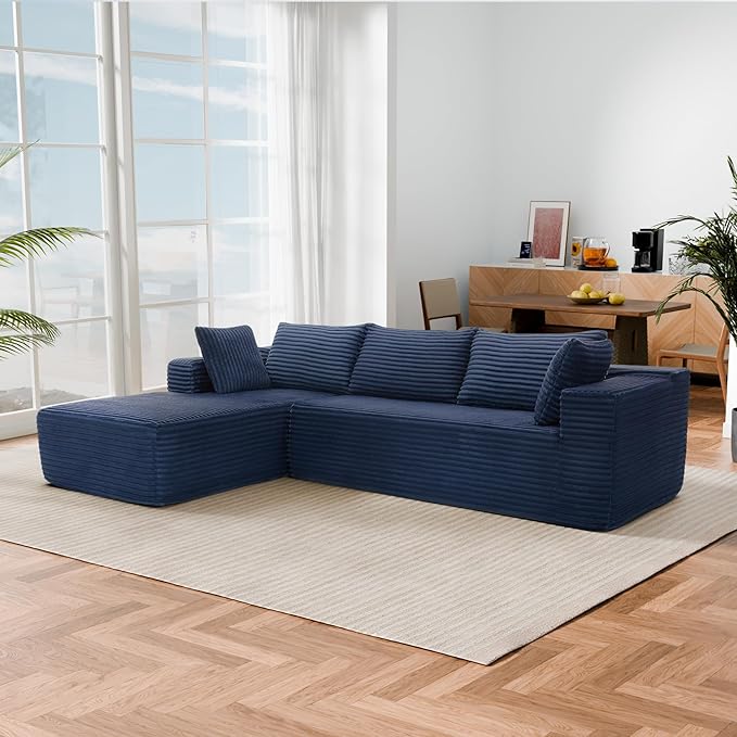 Cloud Sectional Couch, 105" Modular Sectional Sofa with Right Chaise Lounge, Modern Modular L-Shape Sofa with Pillows & Deep Seat, Boneless Couches for Living Room Bedroom, Dark Blue