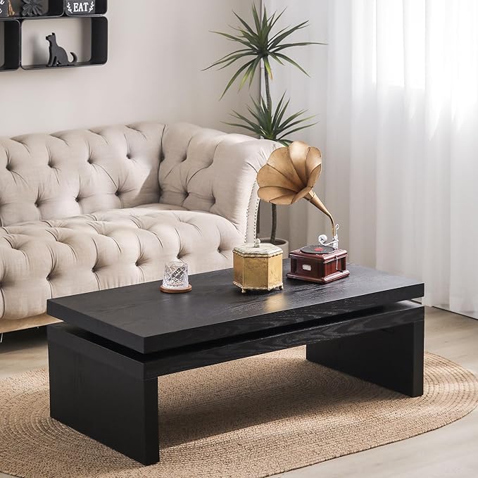 Rectangle Coffee Table for Living Room, Mid Century Modern Coffee Table, Solid Wood Center Table Accent Tea Table for Apartment