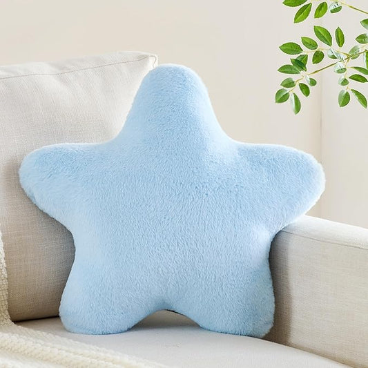 CANGHI Star Pillow 19.6" Blue Star Shaped Decorative Throw Pillow for Couch Bed Aesthetic Plush Floor Seating Cushions with Soft Faux Rabbit Fur for Sofa Bedroom Living Room