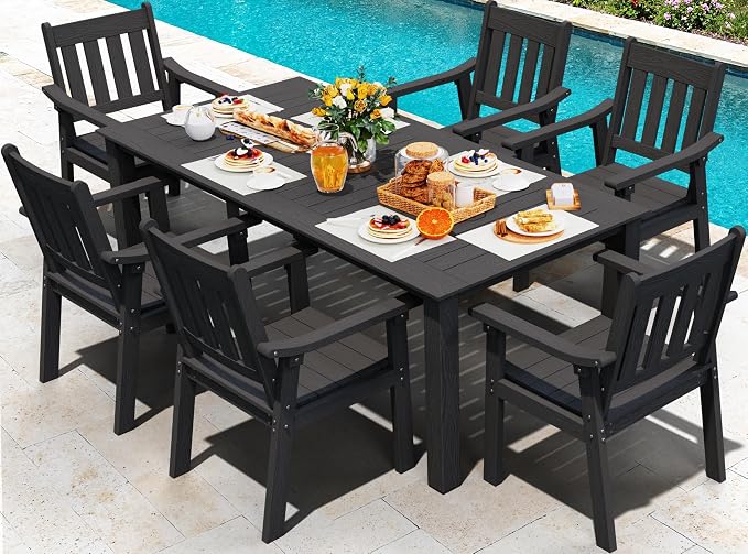 YEFU Outdoor Dining Table for 6: All Weather Rectangular Patio Table with Umbrella Hole and Aluminum Frame - Outdoor Furniture for Outside Backyard/Garden/Pool/Porch/Deck 300lbs Capacity Black - Image 8