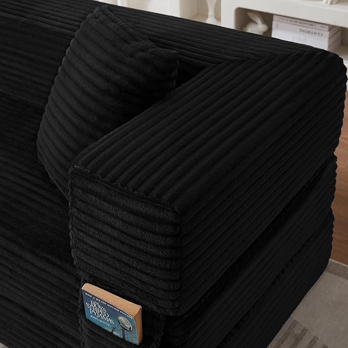 Ball & Cast Modern Upholstered Sofa with 2 Pillows,Boneless Corduroy Couch W/Deep Seat,Convertible Folding Sleeper Sofa Bed for Living Room,Bedroom,Apartment,No Assembly,Black,78"