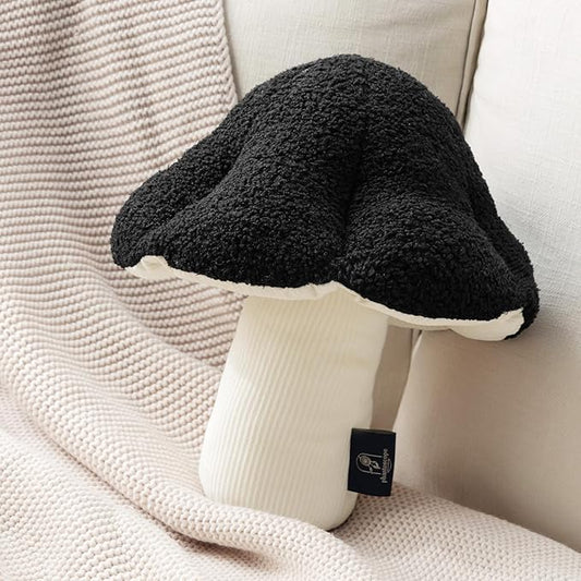 Phantoscope Mushroom Shaped Throw Pillow, Teddy Fleece Soft Mushroom Decorative Pillows Cute 3D Shaped Cushion for Couch Sofa Bed Chair,Black,16 x 14 inches