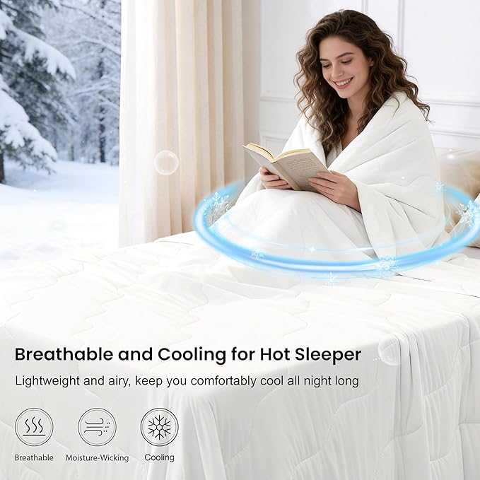 Love's cabin Cooling Comforter Twin, Double Sided Cooling Blankets for Hot Sleepers, Q-Max>0.4 Instant Cool-to-Touch, 2X Breathable & Moisture-Wicking, Oeko-TEX Certified, 68"x90" White