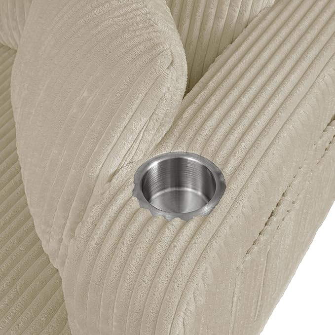Homes: Inside + Out Reese Modern Plush Chenille Couch with Side Pockets, Cup Holders and USB Ports, Wooden Comfortable Sofa for Living Room, Bedroom and Office, Beige