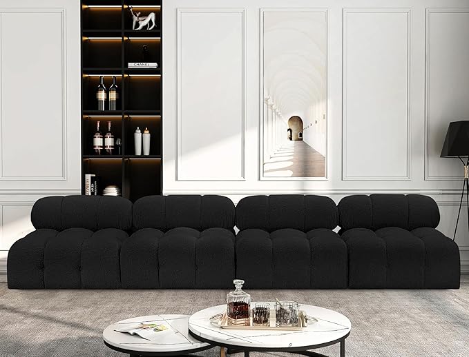 Meridian Furniture 611Black-S136B Ames Collection Modern | Contemporary Modular Sofa with Rich Black Boucle Fabric, Modular to Create Infinite Configurations, 136" W x 34" D x 28" H, Black