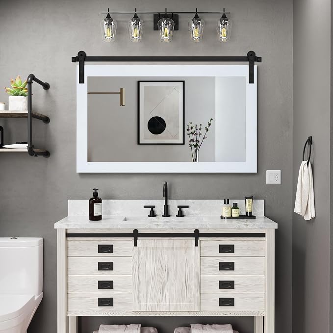 COGOOD Farmhouse Bathroom Mirror - 41" x 30" Rustic Barn Door Mirror for Living Room, Entryway, Bedroom, Vanity Wall Decor (Pure White) - Image 2