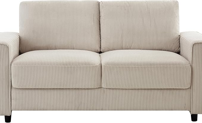 AC Pacific Derek 66" Modern Corduroy Couch for Living Room, Tufted Loveseat Sofa with Plush Upholstery, High-Density Foam, Sleek Black Legs, Durable Wooden Frame, Loveseat, Beige