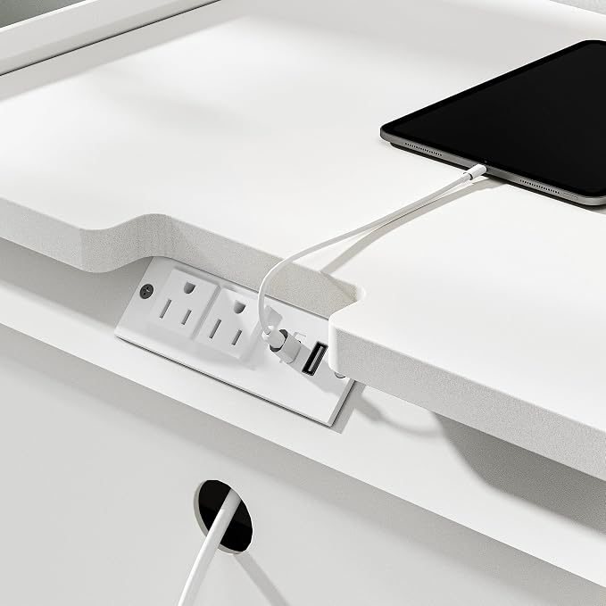 24" Tall Nightstand with Charging Station Including USB-C, Modern Bedside Table and Sofa End Table - White, 3 Drawers, 1-Pack - Image 4