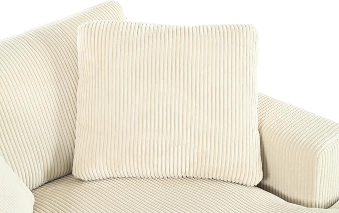 Christopher Knight Home Larrz Oversized Chaise Lounge Chair Indoor, Corduroy Upholstered Sleeper Sofa Couch, Durable Wood Frame, Deep Seat Reading Chair with 2 Throw Pillows and Armrests, Beige