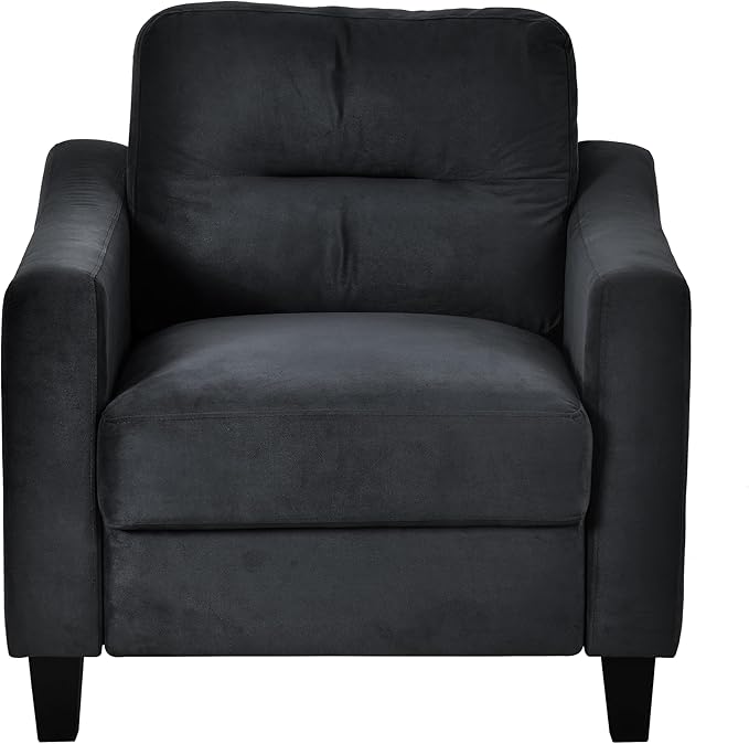 Upholstered Single Sofa Chair,Mordern Armchair with Wooden Legs for Living Room,Bedroom and Office,Black