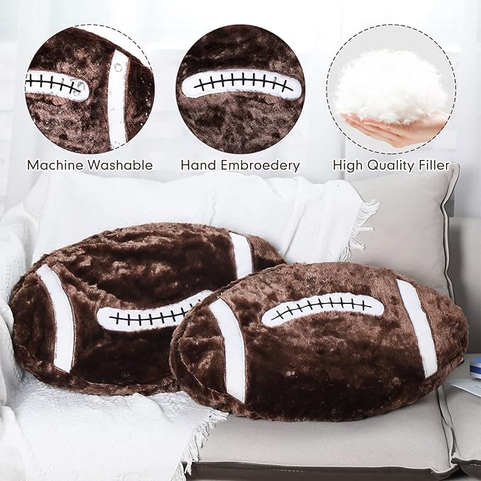 Jetec 2 Pcs Football Plush Pillow 21inch Football Room Decor Fluffy Sport Theme Throw Pillow Sport Ball Stuffed Plush for Home Bedroom Room Decoration