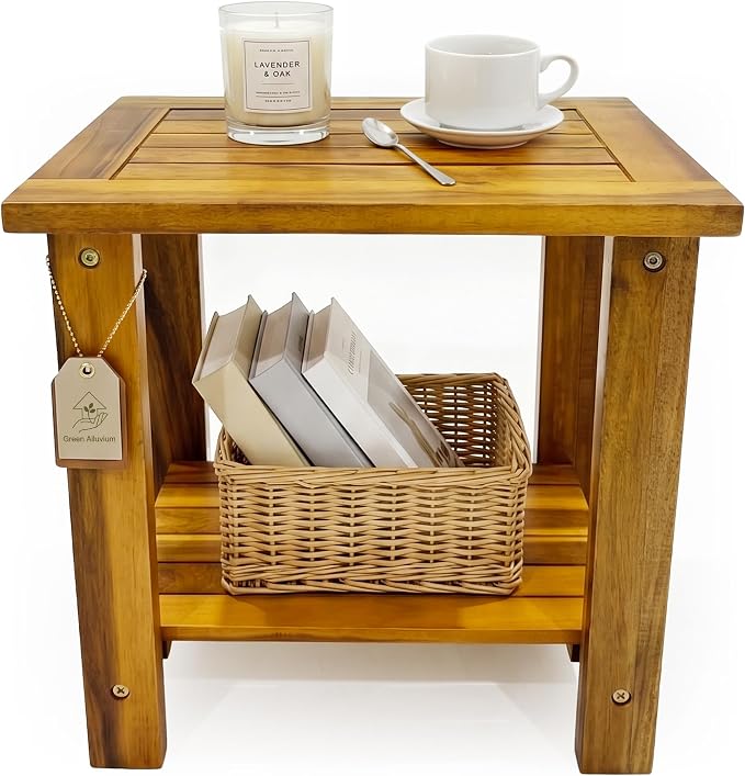 Double Adirondack Table - Weatherproof Outdoor Side Table - Patio End Tables for Outside - Adirondack Side Table - Acacia Wood 2-Tier End Table for Indoor & Outdoor Use by GREENALLUVIUM