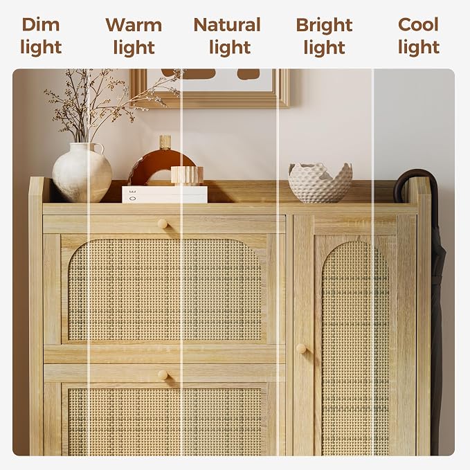 Mericonia Shoe Cabinet Storage for Entryway with 2 Flip Drawers(3-Tier), Rattan Freestanding with Door & 3 Adjustable Shelve,Hidden Shoe Rack Organizer for Hallway, Foyer - Image 7