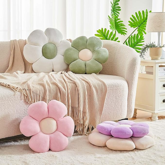 Kcvvcr Pink Flower Pillow, 19.6" Cute Flower Shaped Floor Pillow, Aesthetic Floral Plush Daisy Decorative Throw Pillows for Bed Sofa Couch