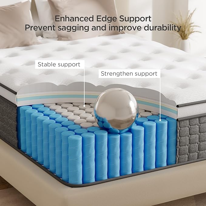 King Size Mattress, Medium Firm 10 Inch Hybrid Mattress King Size in a Box - Memory Foam & Pocket Springs for Back Pain Relief, Fiberglass Free, Motion Isolation, CertiPUR-US & OEKO-TEX Certified