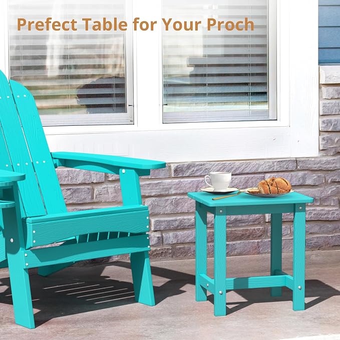 LUE BONA Outdoor Side Table Set of 2, HDPS Small Outdoor Table, Adirondack Side Table, Outside End Table for Patio, Deck, Pool, Weather Resistant/Easy Maintenance, Aruba Blue - Image 5
