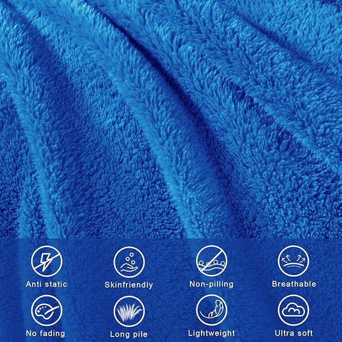 Exclusivo Mezcla Twin Size Blanket for Bed, Super Soft Velvet Plush Fleece Blankets, Fuzzy Cozy and Warm for Winter, 60x80 Inches, Cobalt Blue