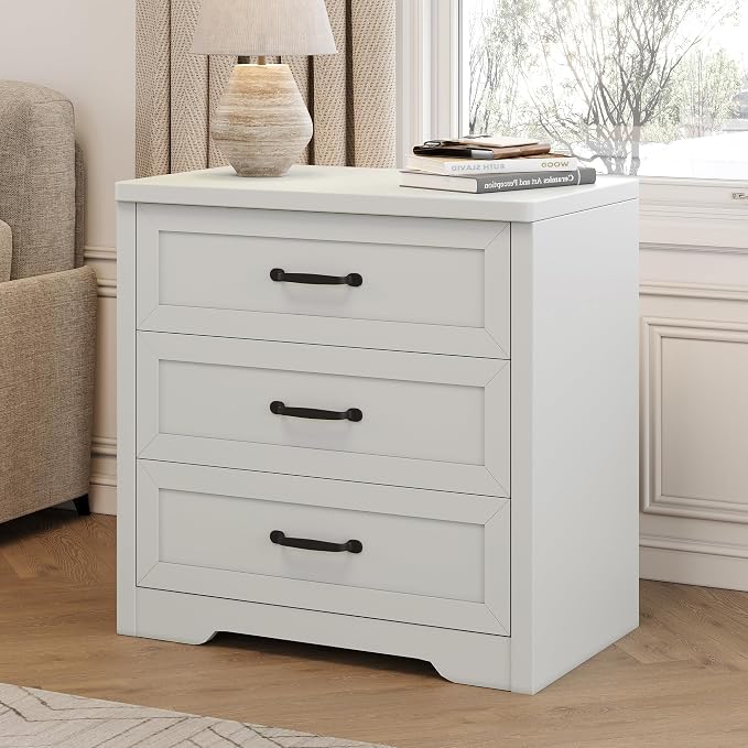 Ball & Cast 24 Inch Nightstand, Modern 3 Drawer Wood Bedside Table with Metal Handles, Farmhouse End Table Night Stand for Bedroom Living Room, Easy Assembly, White - Image 4
