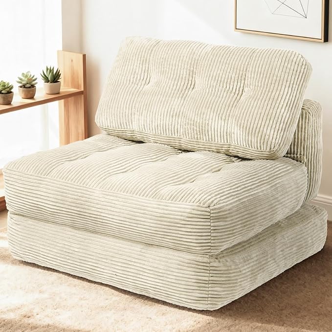 Art3d Folding Sofa Bed, Convertible Sleeper Sofa Bed with Pilow & Back Support, 3 in 1 Long Futon Boneless Couch, Comfy Floor Couch for Living Room, Bedroom, Beige