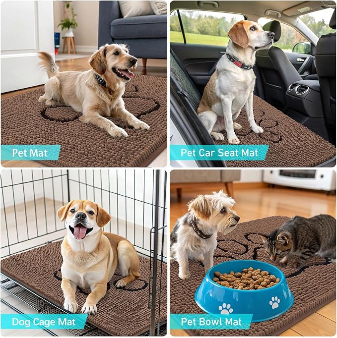OLANLY Dog Door Mat for Muddy Paws 48x30, Paw Print Design, Absorbs Moisture and Dirt, Absorbent Non-Slip Washable Doormat, Quick Dry Chenille Mud Mat for Dogs, Entry Indoor Entryway Carpet, Mocha - Image 7