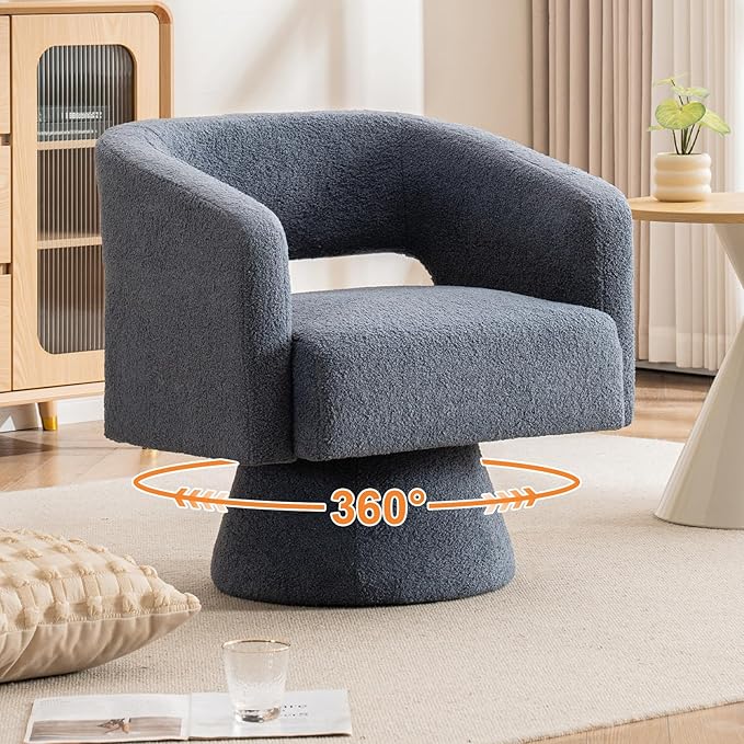 ClinQ Swivel Barrel Accent Chair, Oversized Teddy Upholstered Round Swivel Chairs Set of 1, Modern Luxury 360° Living Room Vanity Chair for Bedroom Office&Living Room, Blue