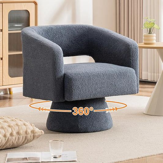 ClinQ Swivel Barrel Accent Chair, Oversized Teddy Upholstered Round Swivel Chairs Set of 1, Modern Luxury 360° Living Room Vanity Chair for Bedroom Office&Living Room, Blue